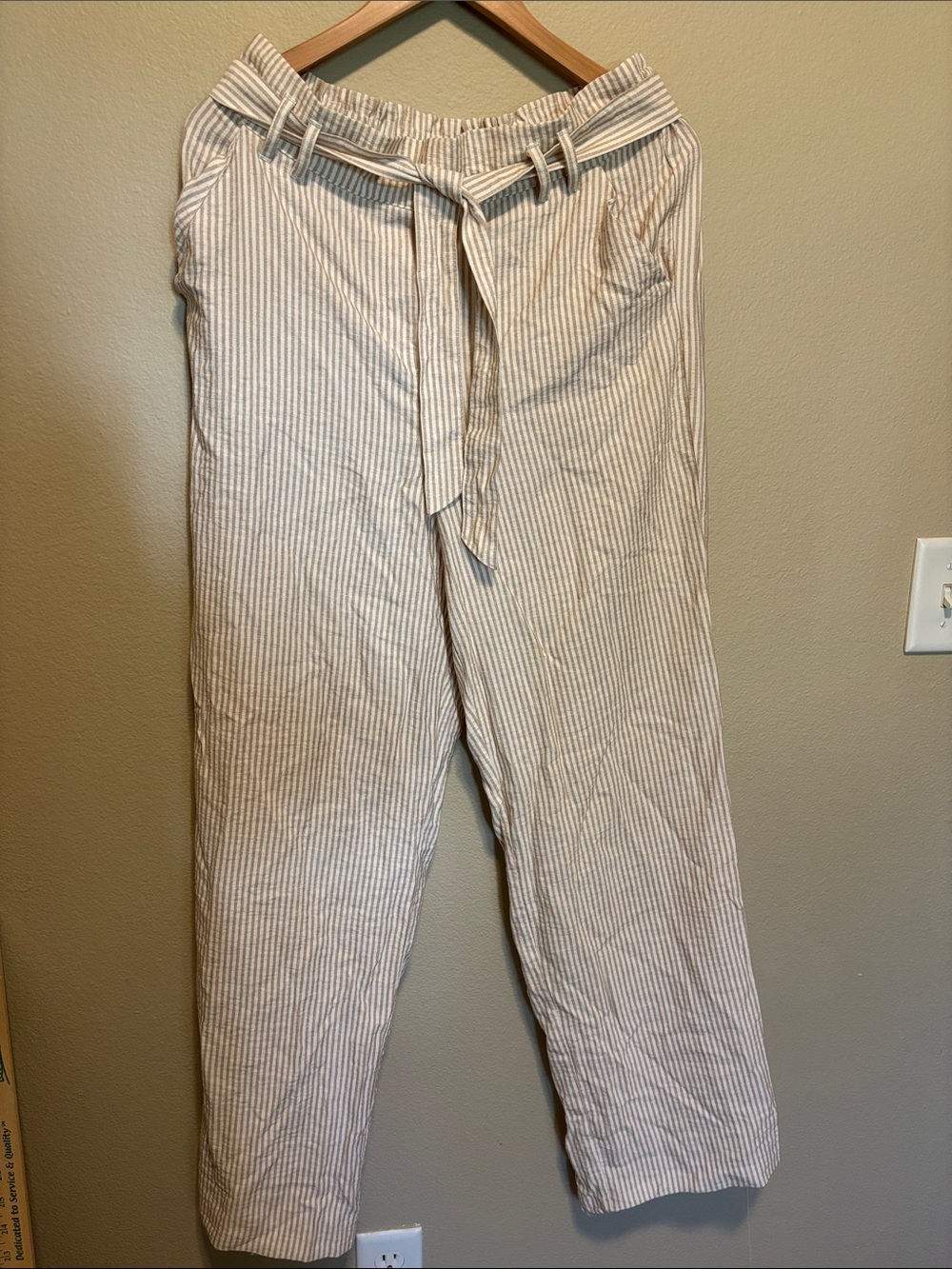 Maurices Beige & White Striped Drawstring Chinos